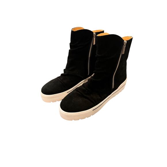 JSlides Womens Nila Sneaker Boot Size 10M Black Suede Zip High Top Shoe Platform - Picture 1 of 4